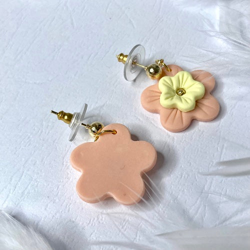 flower dangle earrings peach yellow
