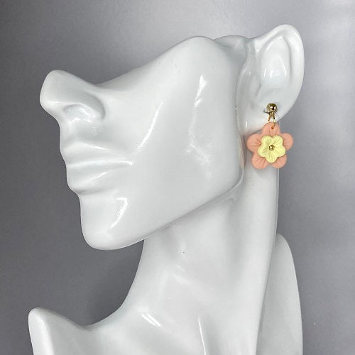 flower dangle earrings peach yellow