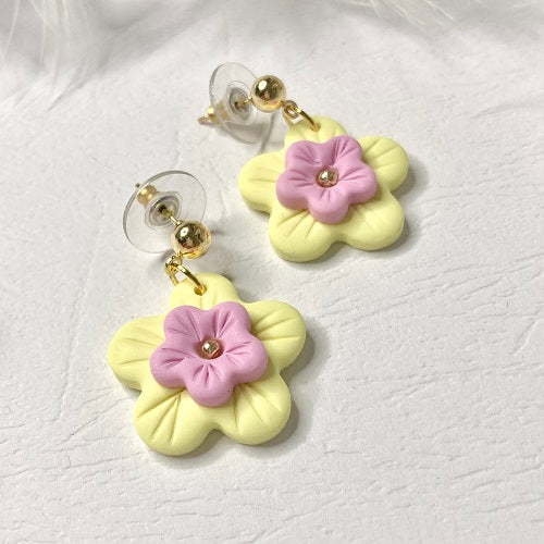 Flower dangle earrings yellow pink