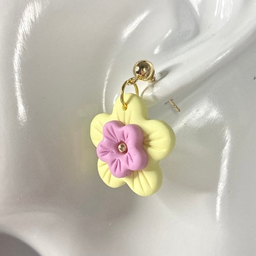 Flower dangle earrings yellow pink