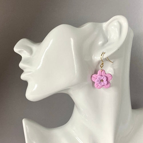 flower hook earrings pink purple