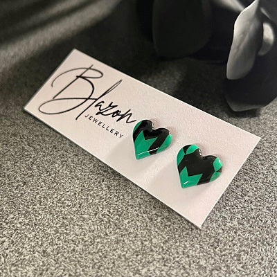 heart stud earrings green