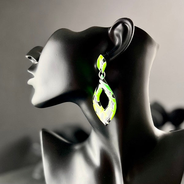 large dangle earrings green yellow