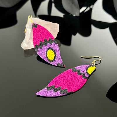 Large dangle earrings pink purple