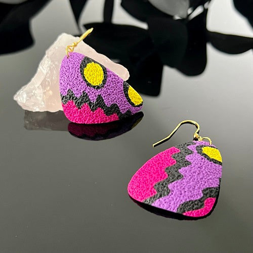 Large dangle earrings pink purple