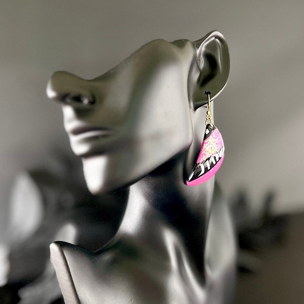 large triangle earrings pink glitter zebra