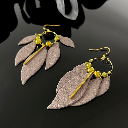 light brown leaf dangle earrings