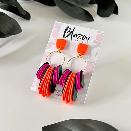 pink  orange large dangly earrings