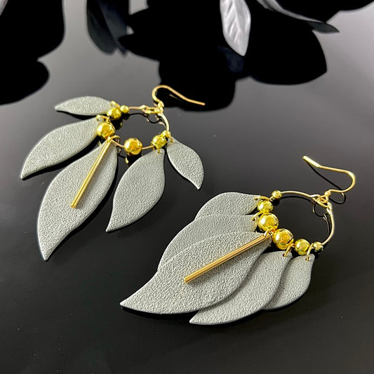 sage green leaf dangle earrings