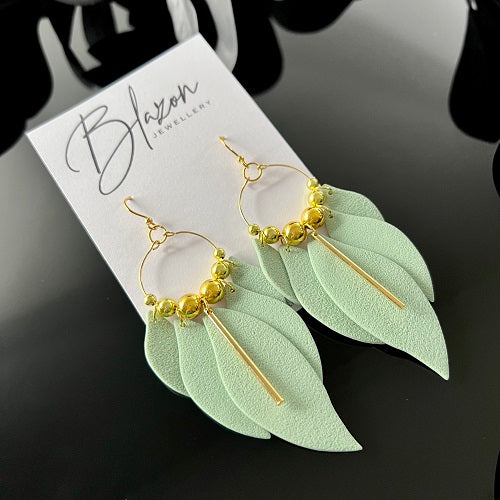 sage green leaf dangle earrings
