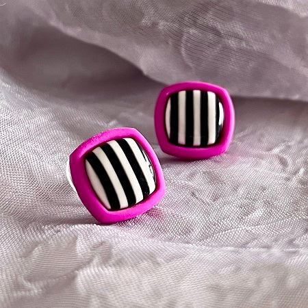 square stud earrings black and white stripe