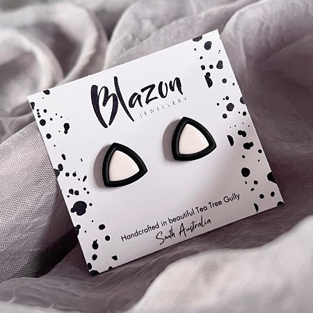 Small inlay stud earrings, black outline & coloured centre, CHOOSE YOUR COLOUR