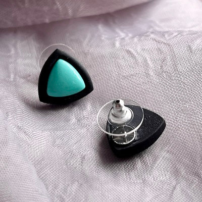 Small inlay stud earrings, black outline & coloured centre, CHOOSE YOUR COLOUR