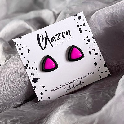 Small inlay stud earrings, black outline & coloured centre, CHOOSE YOUR COLOUR