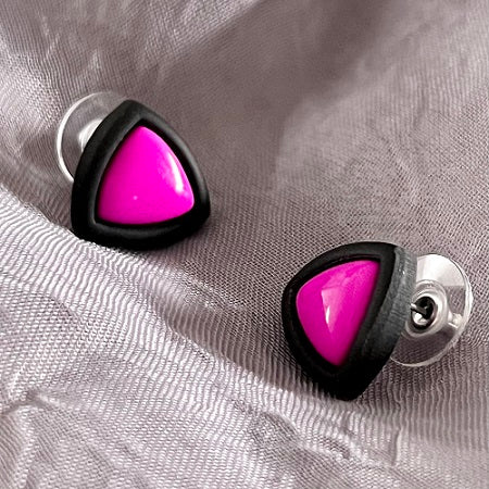 Small inlay stud earrings, black outline & coloured centre, CHOOSE YOUR COLOUR