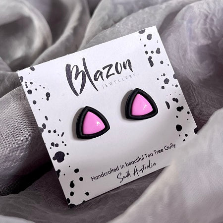 Small inlay stud earrings, black outline & coloured centre, CHOOSE YOUR COLOUR