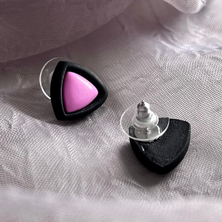 Small inlay stud earrings, black outline & coloured centre, CHOOSE YOUR COLOUR