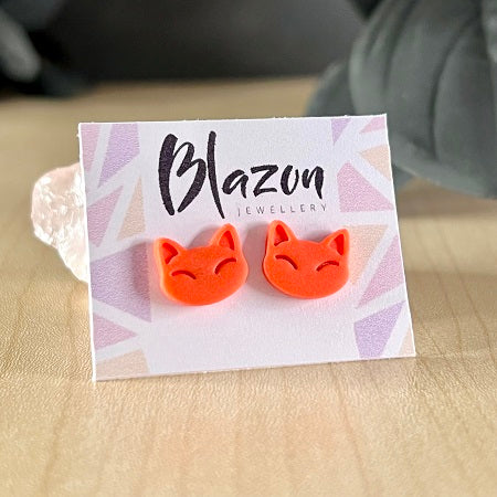 Stud earrings cat orange