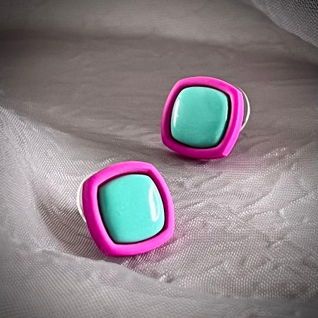 square stud earrings colour inlay