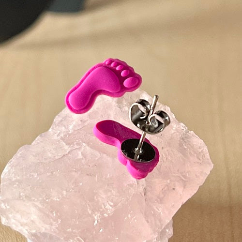 stud earrings footprints pink