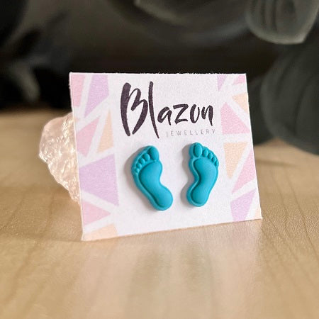 stud earrings footprints blue