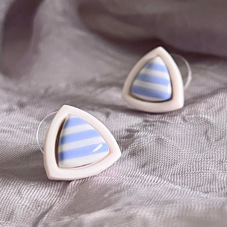 Small inlay stud earrings, white outline & coloured centre, CHOOSE YOUR COLOUR