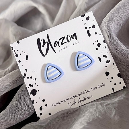 striped stud earrings inlay blue