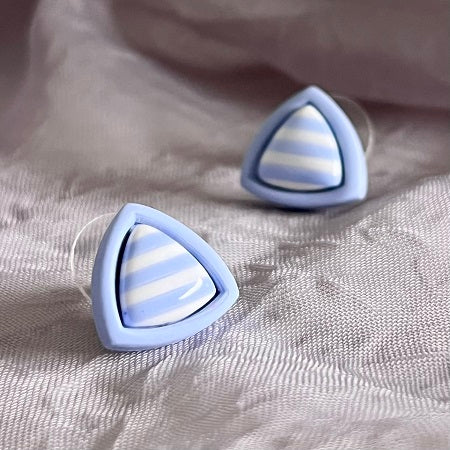 striped stud earrings inlay blue