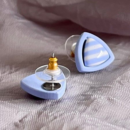 striped stud earrings inlay blue