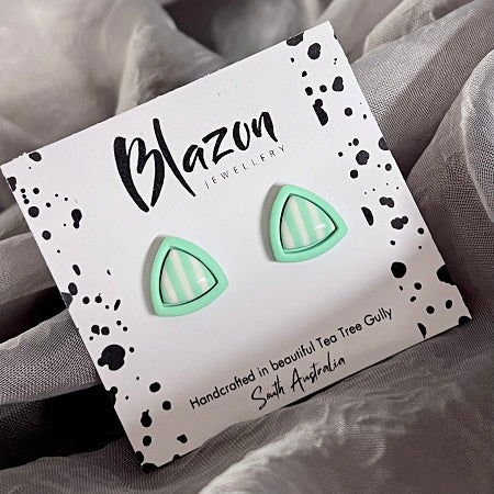 striped stud earrings inlay green