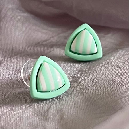 striped stud earrings inlay green