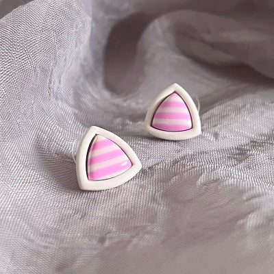 Small inlay stud earrings, white outline & coloured centre, CHOOSE YOUR COLOUR