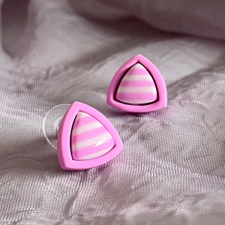 striped stud earrings inlay pink