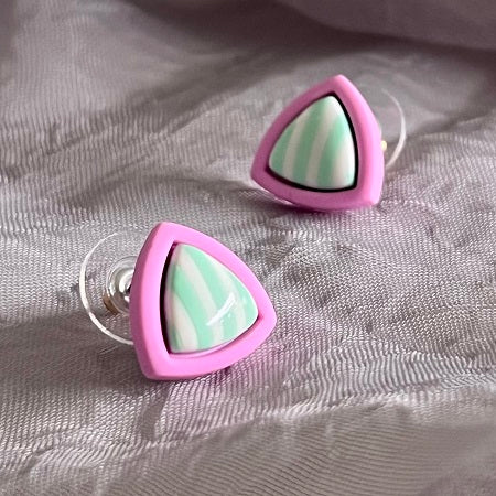 striped stud earrings inlay pink and green