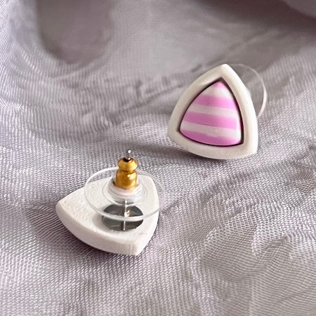 Small inlay stud earrings, white outline & coloured centre, CHOOSE YOUR COLOUR