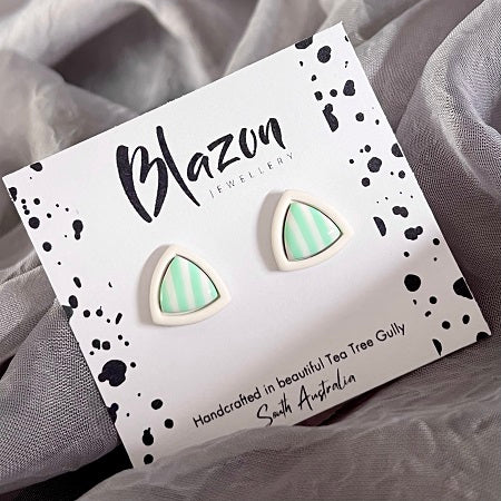 Small inlay stud earrings, white outline & coloured centre, CHOOSE YOUR COLOUR