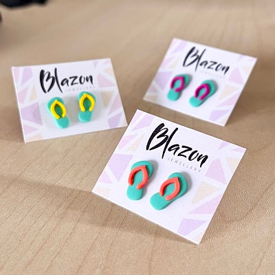 stud earrings thongs blue green