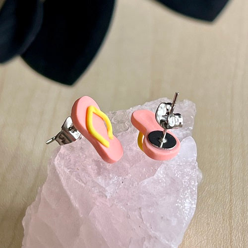 Stud earrings thongs flip flops peach