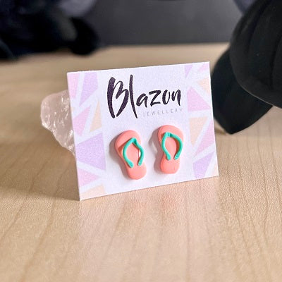 Stud earrings thongs flip flops peach