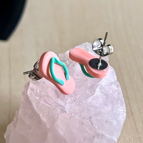 Stud earrings thongs flip flops peach