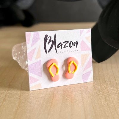 Stud earrings thongs flip flops peach