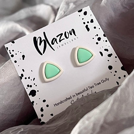 Small inlay stud earrings, white outline & coloured centre, CHOOSE YOUR COLOUR