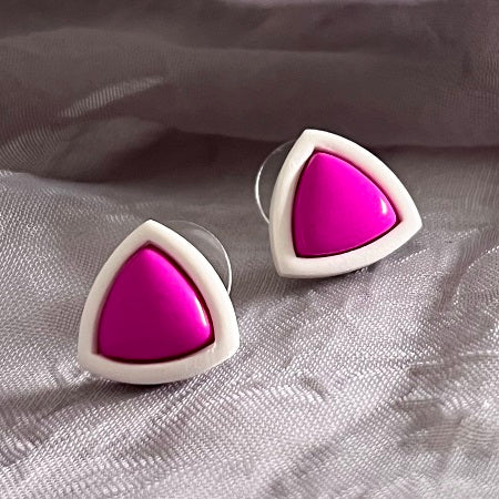 Small inlay stud earrings, white outline & coloured centre, CHOOSE YOUR COLOUR