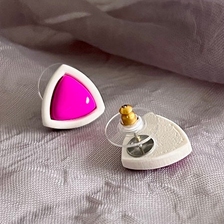 Small inlay stud earrings, white outline & coloured centre, CHOOSE YOUR COLOUR