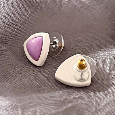 Small inlay stud earrings, white outline & coloured centre, CHOOSE YOUR COLOUR