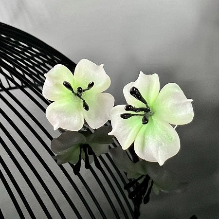 stud earrings white flower green