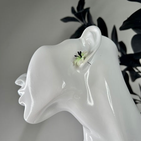 stud earrings white flower green