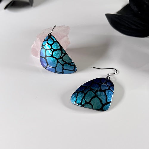 triangle earrings chameleon aqua blue