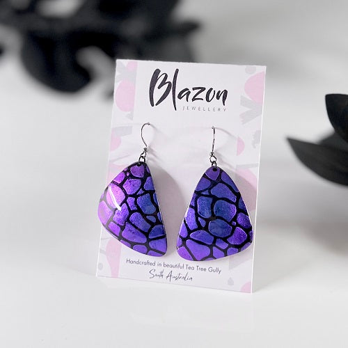 Large triangle earrings chameleon purple